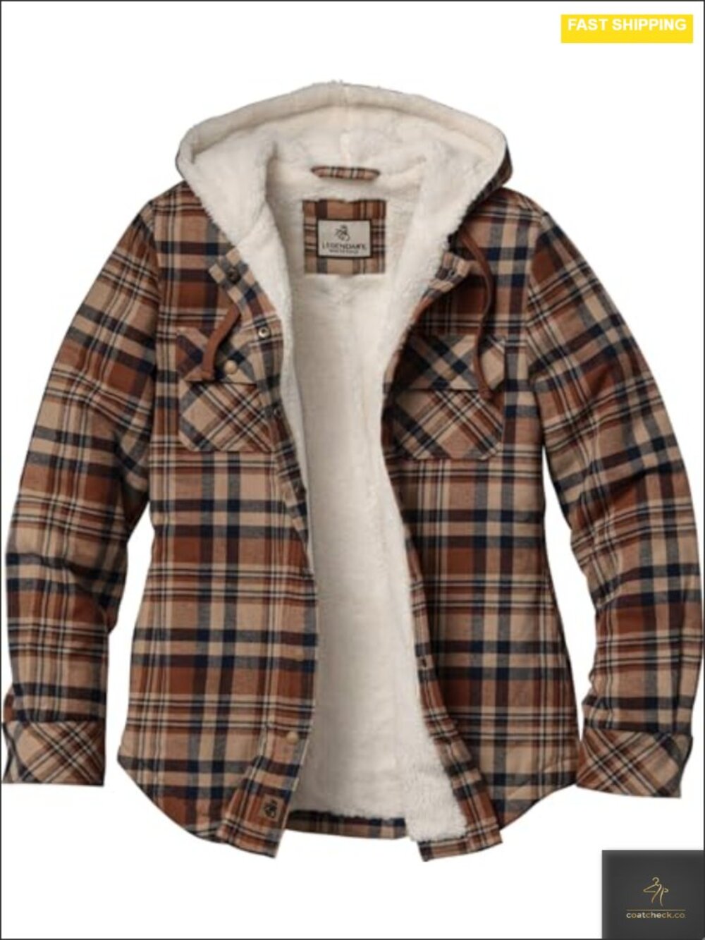 Sherpa Lined Hooded Flannel Shirt Jacket with Snap Front